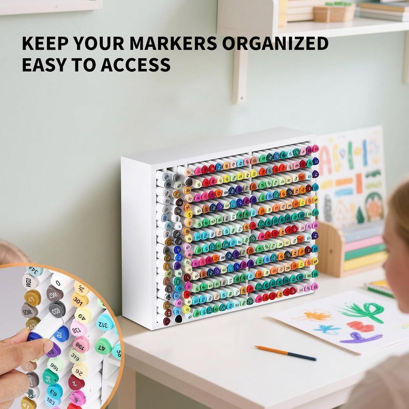 AUTOARK Wooden Marker Storage Organizer,Holds 270 Markers,Pens,Pencils & Art Supplies,Vertical Space-Saving Desk Storage for Artists,Teachers,Office & Classroom,White,AHK-066 - Image 4